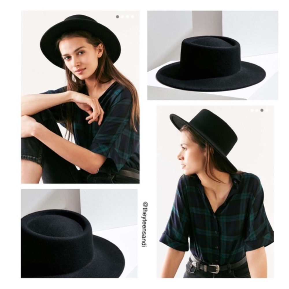 Vintage Arlin 100% Wool Bolero Boater Hat Black Chin Strap Size Medium 22” - Picture 12 of 12